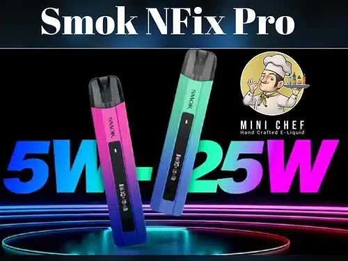 SMOK NFIX PRO נועד להיות ערכת פוד סופר פשוט לשימוש עם כמה תכונות נוספות שלא היית מצפה לה. סוללה של 700mAh שלטענת Smok לוקח 7 דקות לטעון באמצעות יציאת USB Type C בקצב טעינה של 0.7A. מסך OLED חמוד בגודל 0.69 אינץ' כדי לעדכן אותך בכל נתוני האידוי וסטטוס המכשיר שלך.